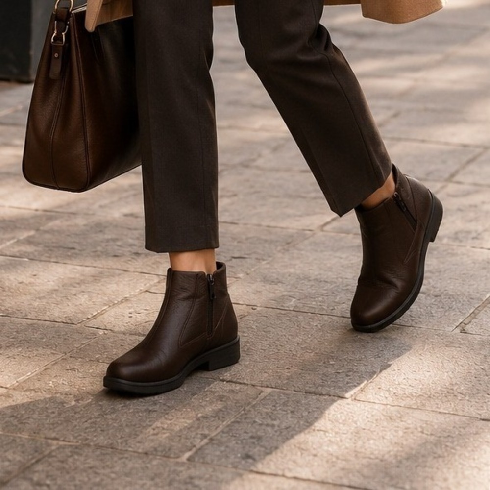 Preditions Brown Leather Double Zip Ankle Boots Women's Comfort Booties Size 6.5